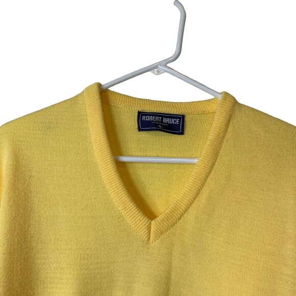 Robert Bruce Sweater Mens V-Neck Yellow Size Large VTG 90s Y2K Made USA - Picture 4 of 6